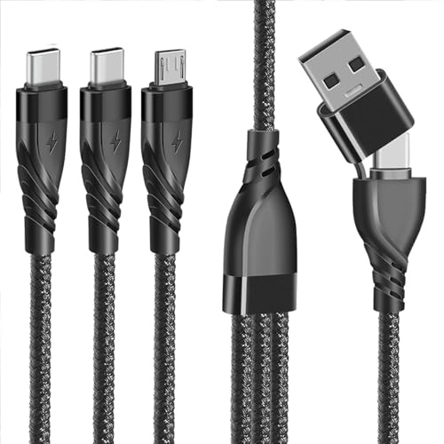 Câble Chargeur Multi Embout, 5 en 1 Universel Câble Multi USBA/USB C Câble multi chargeur de Chargement avec 2*Type C+Micro USB Connecteur pour Phone 17/16/15 Android Samsung Galaxy Huawei PS5 1.2M
