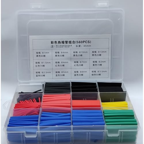Guaina termorestringente, kit di isolamento a bassa tensione, gestione dei cavi elettrici, dimensioni assortite per elettronica (560 pezzi)