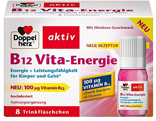 Doppelherz B12 Vita-Energie Trinkfläschchen – Energie und Leistungsfähigkeit für Körper und Geist – Vitamin B12 zur Verringerung von Müdigkeit und Erschöpfung – 8 x 10 ml Fläschchen, 100 Mikrogramm