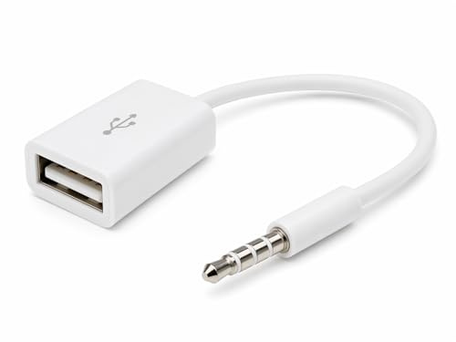 conecto CC20001 Aux-In-Kabel, 3,5-mm-Klinke-Stecker auf USB 2.0-Buchse Typ A, 10cm, weiß