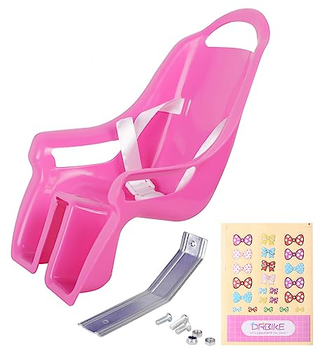 DRBIKE Doll Bike Seat for Girls Bike Attachment with Decorate Yourself Decals, Fits American Girl Dolls and 12-18 Dolls and Stuffed Animals for Most Kids Bike Accessories Pink