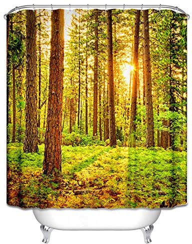 Daesar Vintage Duschvorhang aus Polyester-Stoff Wald Sonnenlicht Antischimmel 3D Duschvorhang 165x200 cm