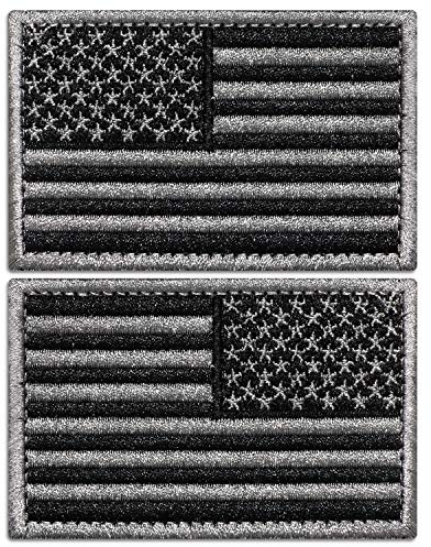 Anley Tactical USA Flag Patches (2er Pack) VORWÄRTS & RÜCKWÄRTS-2 x 3 Schwarz & Grau Amerikanische Flagge Militäruniform Emblem Patch-Loop & Haken Befestigungen An taktischen Zahnrädern befestigen