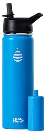 Clearly Filtered 20oz Water Bottle/Targets 220+ Contaminants/Double-Wall Insulated Stainless Steel Filtered Water Bottle BPA/BPS-Free Phthalate-Free Filters Fluoride Lead Chlorine (Blue)