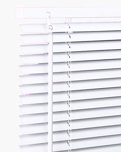 PVC & Wood Wooden Grain Effect Window Venetian Blind Blinds Easy Fit Privacy Curtains Trimmable Fittings Windows Treatment Shutters Twist Open Close (White-PVC, 165 x 150 cm)