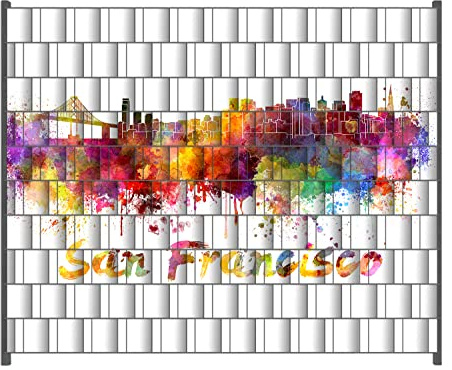 Wallario Zaun Sichtschutz Windschutz für EIN- und Doppelstabmattenzäune in der Größe Breite 2,50m x Höhe 2,00m, Motiv: Städte als Aquarell - Skyline von San Francisco