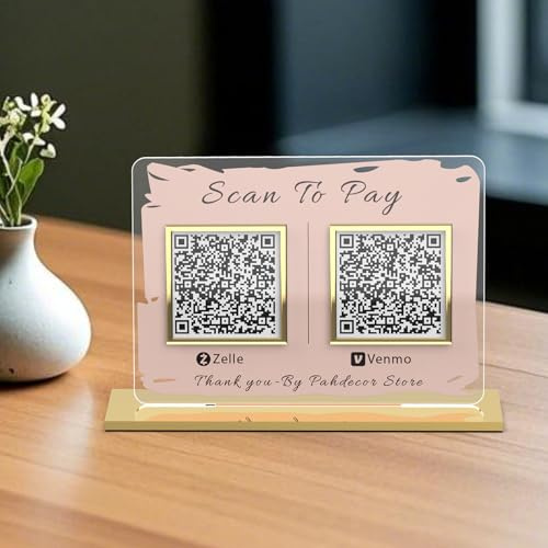 Pahdecor Custom Cash App QR Code Business-Schild – Scan to Pay, Multi-QR-Code, Zahlungsschild für kleine Unternehmen, Pop-Up-Shop