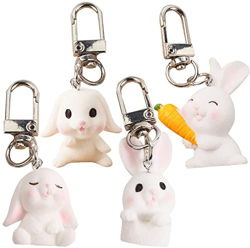 YGCHEN Kaninchen Schlüsselanhänger Hase Keyring Geburtstag Deko Mini Kaninchen Schlüsselanhänger Bunny Anhänger Hasenfigur Schlüsselbund Party Mitgebsel 4 Stück