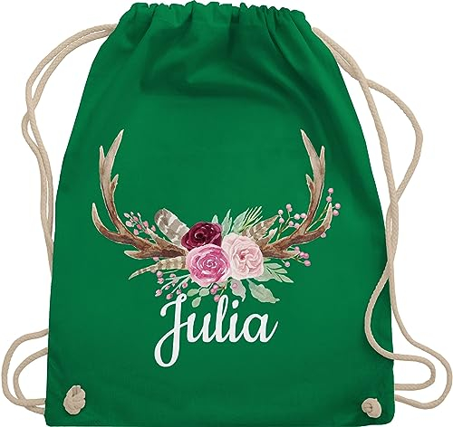 Turnbeutel Rucksack - Kompatibel Oktoberfest - Geweih mit Name - Unisize - Grün - trachtenrucksack oktoberfest-tasche trachten hirsch beutel trachtenrucksäcke bayrisch stoffbeutel trachten-tasche