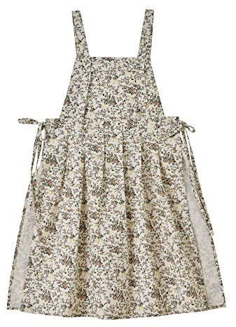 FADUOFA Japanese Cotton Cross Back Apron with Pockets,Fashion Pinafore Dress for Gardening Painting Cleaning Cooking