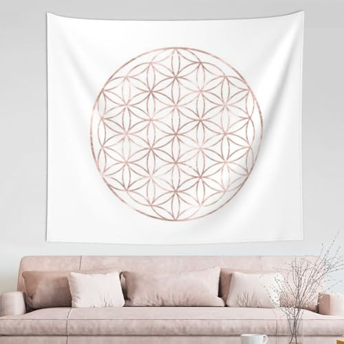 GrAtka Tapiz, Mandala Flor De Oro Rosa De La Vida Tapiz De Pared Tapiz De Decoración De Pared Duradero para Sala De Estar Dormitorio 152X130 CM