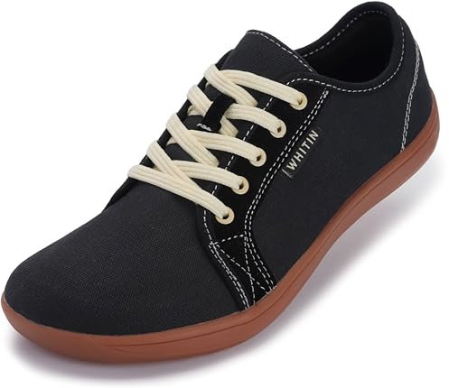 WHITIN Men's Canvas Barefoot Shoes | Wide Toe-Box | Zero-Drop Sole Size 9.5 Black Gum 43