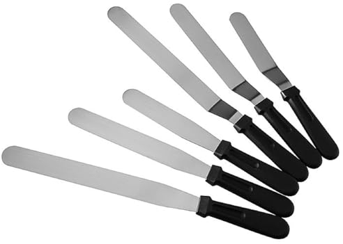 Bafnsiji 6pcs Cake Decorating Icing Spatula, Angled/Straight Spatula Set, Stainless Steel Large Angled Icing Spatula, Baking Palette Knife, Cake Frosting Spatula for Kitchen