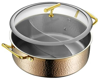 YOtat Mandarin Duck Pot Stainless Steel Stock Pot Braising Pan with Lid Stainless Steel Cookware Asian Hot Pot Stainless Steel Pot Divided Pan Stainless Steel Cooking Pot Kitchen Supply (B)