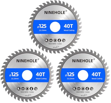 3 Stück Sägeblatt 125mm für Winkelschleifer, Kreissägeblatt für Holz, Sperrholz, Laminat, Trockenbau, Kunststoff, Plastik (3x 125x22,23+40T)