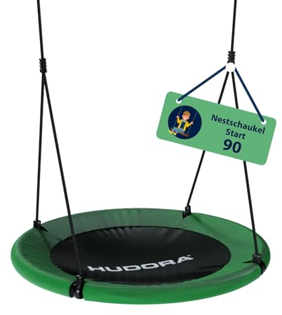 HUDORA Start Nestschaukel - Höhenverstellbare Schaukel mit 90cm Durchmesser - Hochwertige Kinderschaukel mit geschlossener Sitzfläche bis 100 kg - Wetterbeständige Indoor- & Outdoor-Korbschaukel, grün