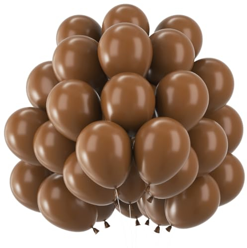 Lot de 60 ballons marron rétro en latex marron mat de 30,5 cm - Pour anniversaire, fête prénatale, mariage, Saint-Valentin, remise de diplôme, communion, fête