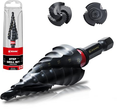 EZARC Step Drill Bit for Metal, M35 Cobalt Step Drill Spiral Flute Unibit Step Drill Bit (4-20mm) Wear-Resistant AlTiN Coated, 1/4 Hex Shank for Metal, Stainless Steel, Aluminum, Plastic