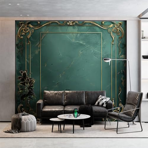 Papier Peint Panoramique Géométrie Rétro Cadre, Papier Peint Poster Mural Géant Vert Foncé, Fresque Murale Moderne Personnalisée pour Salon Chambre d’Enfants Restaurant, 250 x 175 cm (L x H)
