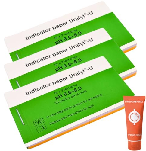 Indikatorpapier Uralyt-U I 52 x 2 Teststreifen I pH 5.6-8.0 I Kontrolle des Harn-pH I In-vitro-Diagnostikprodukt zur Eigenanwendung I pH-Wert-Messung Urin I Spar-Set plus Pharma Perle give-away (3x)