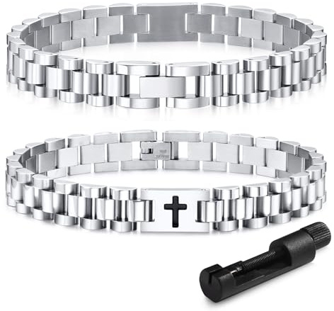 XUANPAI armband män rostfritt stål kors herrarmband – Jesus Kristus krucifix män armband justerbar med vredet present till son pappa make bror konfirmation jul, Eine Grösse, Rostfritt stål, Ingen