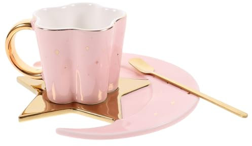 Cabilock Tazzina Caffè Ceramica Con Cucchiaino e Piattino Decorativo Rosa Metallizzato Elegante Per Casa Ufficio Bar Multifunzione