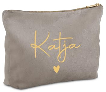 Love Faith personalisierte Samt-Tasche - Mit Namen - Moonstone 21x15 cm | Kuschelig weiche Samt-Kosmetiktasche - Lass deinen Wunschnamen aufdrucken - Tolle Geschenkidee für Frauen