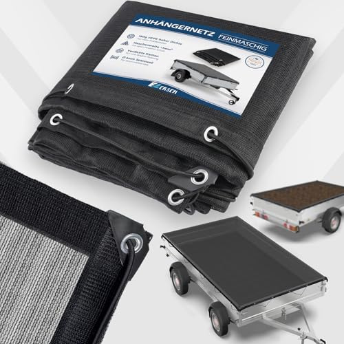 Ezcasch Anhängernetz Feinmaschig 2x3,5m Abdecknetz mit Spannseil 180g/㎡ Hochdichtes Netz als Ladungssicherung für Anhänger, Schwarz