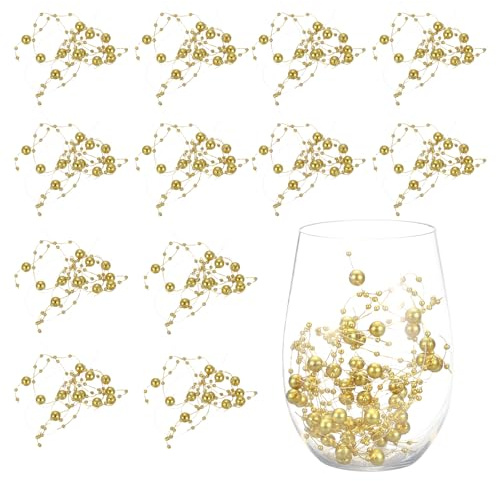 sourcing map 12pcs Artificial Pearl String for Floating Candle, 9.8, Pearlescent Gold