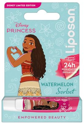 LIPOSAN Watermelon Sorbet Edición Limitada Disney Princesa Vaiana (1x 4,8 g), bálsamo labial para niños con 24 h de hidratación, bálsamo con color a sandía para unos labios suaves y bonitos