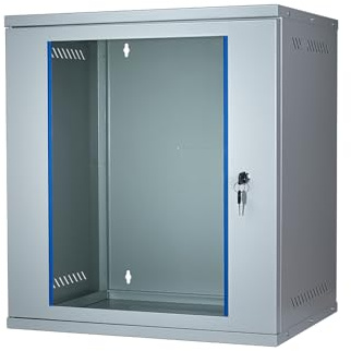 KOSCOM CONNECT Netzwerkschrank 19 Zoll 12 HE I 400 mm Tiefe I Serverschrank | Grau I Wandmontage I abschließbare Glastür I unmontiert I 60 kg Traglast | 543 x 400 x 600 mm (Grau, 12 HE)