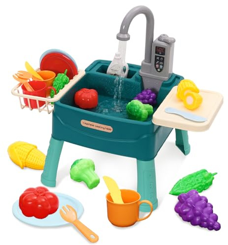 Cocina de Juguetes,Fregadero de Cocina con Agua para Niños,Grifo con Sistema Automático de Ciclo de Agua, Accesorios Incluidos,Juego de rol para Niños y Niñas de 3+ Años