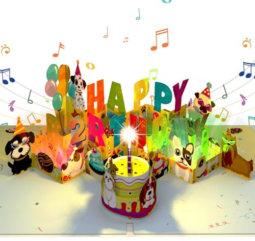 Carte d'anniversaire musicale pour enfants de 2 ans, carte d'anniversaire pop-up amusante en 3D avec musique, lumières et bougie soufflante pour enfants de 2 ans, garçons, filles, petit-fils