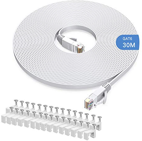 Gulaey Câble Ethernet Cat6 de,Long câble Internet haut débit,Design plat,1 Gbit/s,Pour console 250 MHz/s UTP,Pour console PS3, PS4, PS5, commutateur, routeur, modem, TV, bureau à domicile (30M)