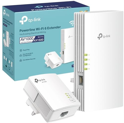 TP-Link TL-WPA7817 KIT AV1000 Powerline Adapter, AX1500Mbps WiFi 6 Internet Booster, 300 Meters Range, EasyMesh Plug & Play (Renewed)