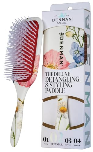Denman D38 Brosse à cheveux Paddle Floral Fantasy - Coussin d'air pour démêler, brushing, lissage, coiffage - Brosse démêlante pour tous les types de cheveux - Femme et Homme