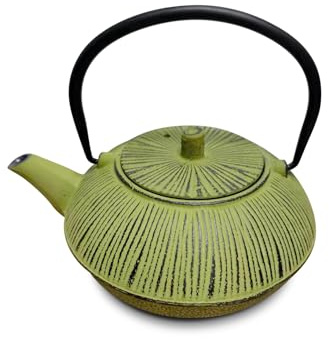 H&H Teiera in Ghisa Smaltata 0,80 L con Filtro in Acciaio Inox, Colore Verde Scuro, Adatta a Tutti i Piani Cottura, Incluso Induzione