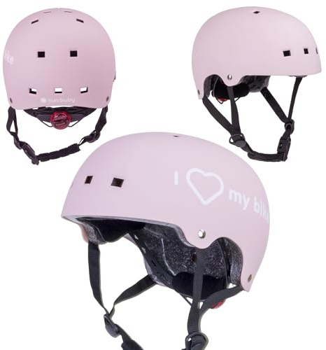 sun baby Cykelhjälm Barn, Storlek S (50-54 cm), barnhjälm med omkretsjustering, hakskydd, magnetstängning, ventilationsgaller (Ljusrosa)