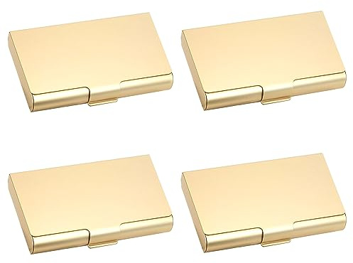 Senbaler 4 Piezas Porta Tarjetas de Visita,Tarjetero Aluminio,Estuche para Tarjetas de Crédita para Hombre y Mujer (Oro)