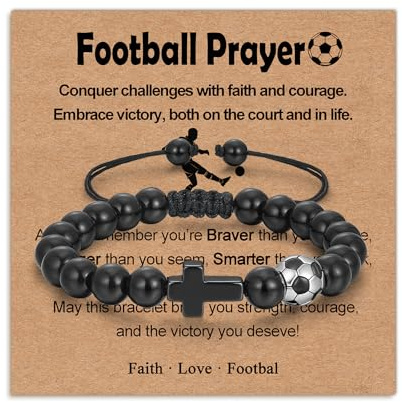 Twutqel Confirmation First Communion Gift Football Cross Bracelet for Men Boys, Sport Beaded Woven Bracelet for Teenage Boys, Baptism Birthday Jewelry Gifts for Kids Teens Football Players Fans