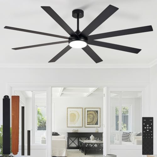 Depuley 72 Ceiling Fans with Lights: Black Indoor/Outdoor Ceiling Fan for Patios Living Room - 8 Blades Dimmable Large Ceiling Fans with Remote Control Timer Reversible Quiet DC Motor 6 Speeds