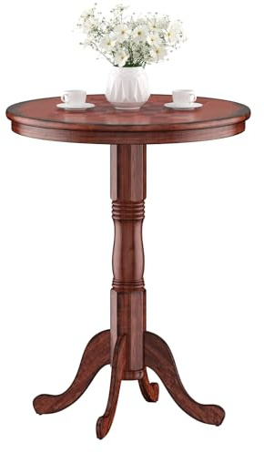 GiantexUK Wooden Bar Table, 76cm Round Pub Dining Table with Stable Base, 106cm Tall Rubber Wood Bistro Cocktail Tables for Kitchen Cafe Restaurant