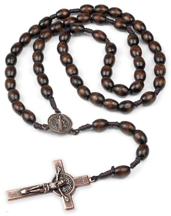 KYRINOVA Handmade Wooden Rosary Beads Catholic, Vintage Cross Rosary Necklace, Christian and Catholic Prayer Beads