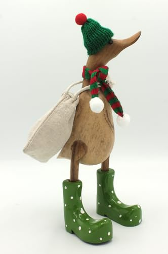 Leikor Winterente Ente aus Holz mit Strickmütze in Grün