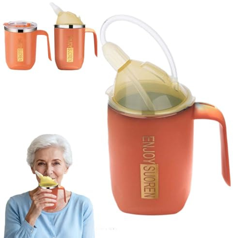 WRQIOO 400ML Sippy Cup for Adults, 3-in-1 Beakers for Elderly with 30cm Straw & Lid, Non Spill Cups for Elderly, Anti Choke Spill Proof Cu-ps for ELD-erly, Patients, Disabled People, Convalescence