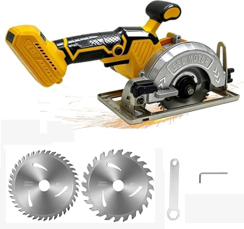 5'' Cordless Circular Saw for Dewalt 18V/21V, Brushless Mini Circular Saw with 2pcs 125mm Blades, 0-45° Cutting Angle, Max Cutting Depth 40mm(90°), 31mm(45°) for Wood Plastic Soft Metal (No Battery)