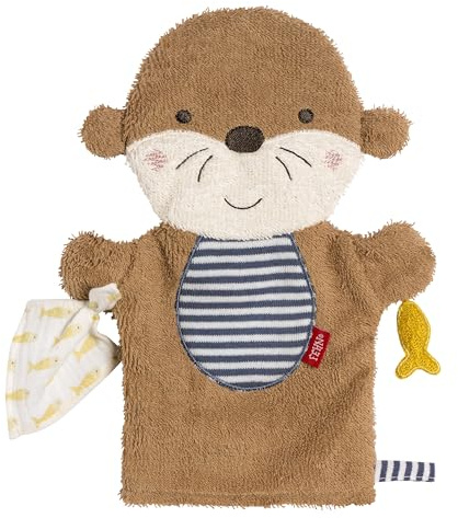Fehn Waschhandschuh Otter Theo – Baby-Waschlappen mit Tiermotiv | Für fröhlichen Badespaß, saugstark und kuschelweich – für Babys und Kinder ab 0 Monaten