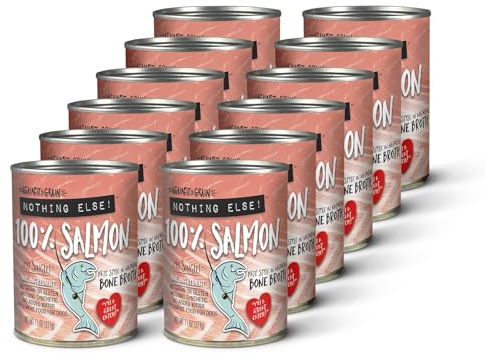 Against The Grain Nothing Else! 100% Salmon Dog Food – 12 Count, 11 oz Each – Single-Ingredient Meatball Texture in Natural Broth – Wet Dog Food – Grain & Gluten Free