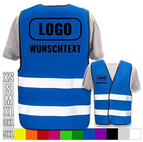 PixiPrints.com Hochwertige Warnweste mit Leuchtstreifen * bedruckt mit Name Text Bild Logo Firma * personalisiertes Design selbst gestalten