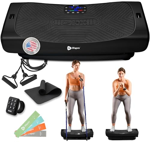 Lifepro Rumblex 4D Pro Vibration Plate for Lymphatic Drainage — Triple Motor Whole Body Vibration Platform Machine for Muscle Toning — 7 Training Modes, 60 Speed Levels & Resistance Bands